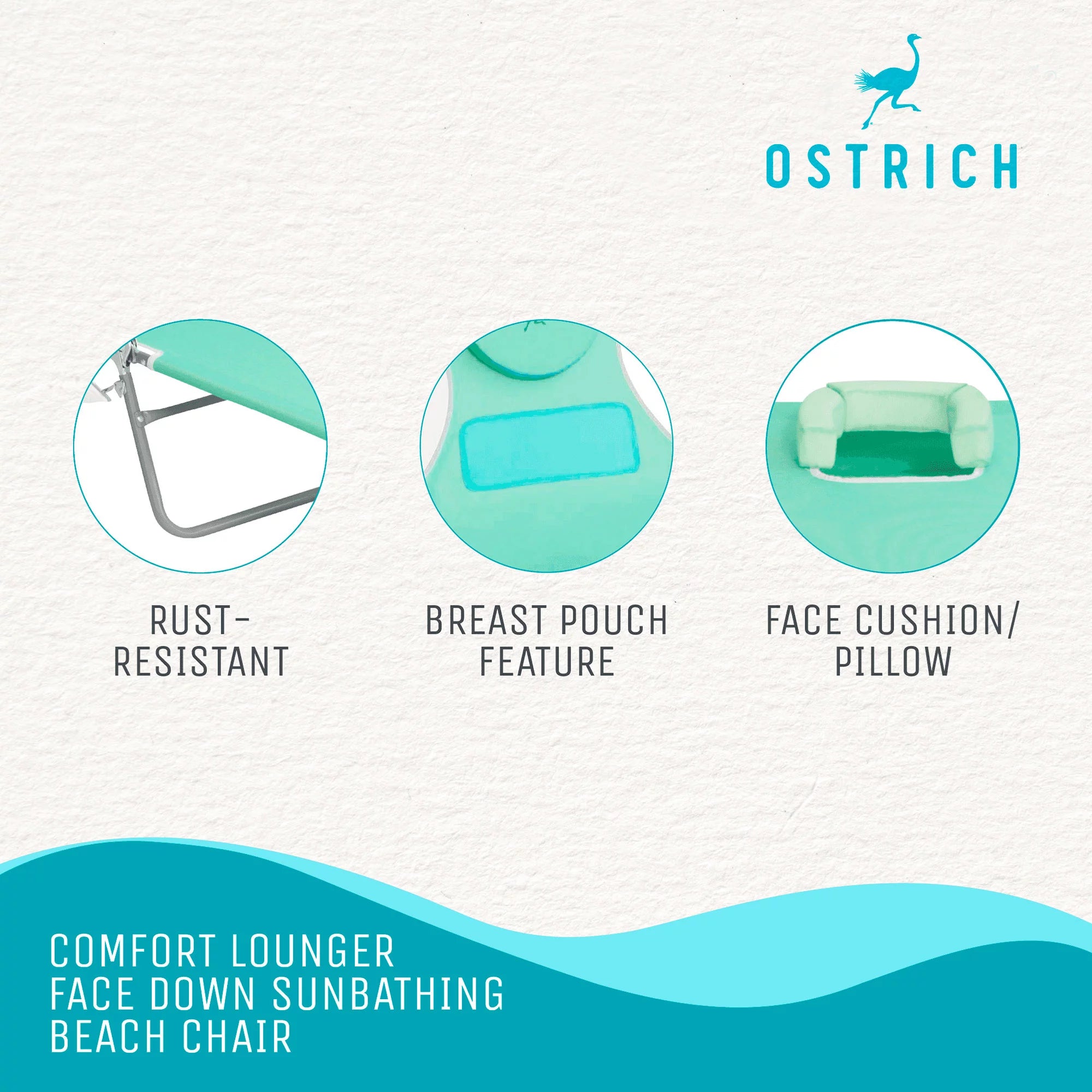 Ostrich Chaise Sunbathing Poolside Beach Chair with Recliner, Teal V291