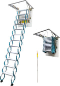 TECHTONGDA Attic Ceiling Ladder Pull Down Attic Stairs Blue Folding Loft Ladder Stairs 9.8ft Hight Ceiling Mounted Carbon Steel Attic Access Ladder Opening Size 27.5 x 47.2 Inch Folding Ladder