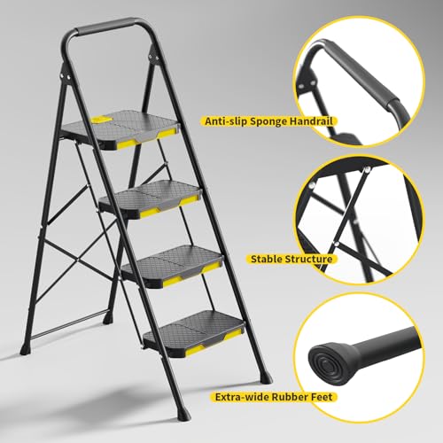 KINGRACK 5 Step Ladder with Tool Platform, Folding Steel Handrails, 800 LBS Capacity Y12186