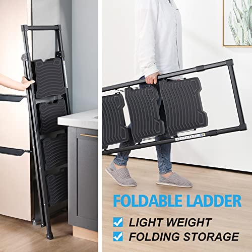 KINGRACK 5 Step Ladder with Tool Platform, Folding Steel with Handrail N1694