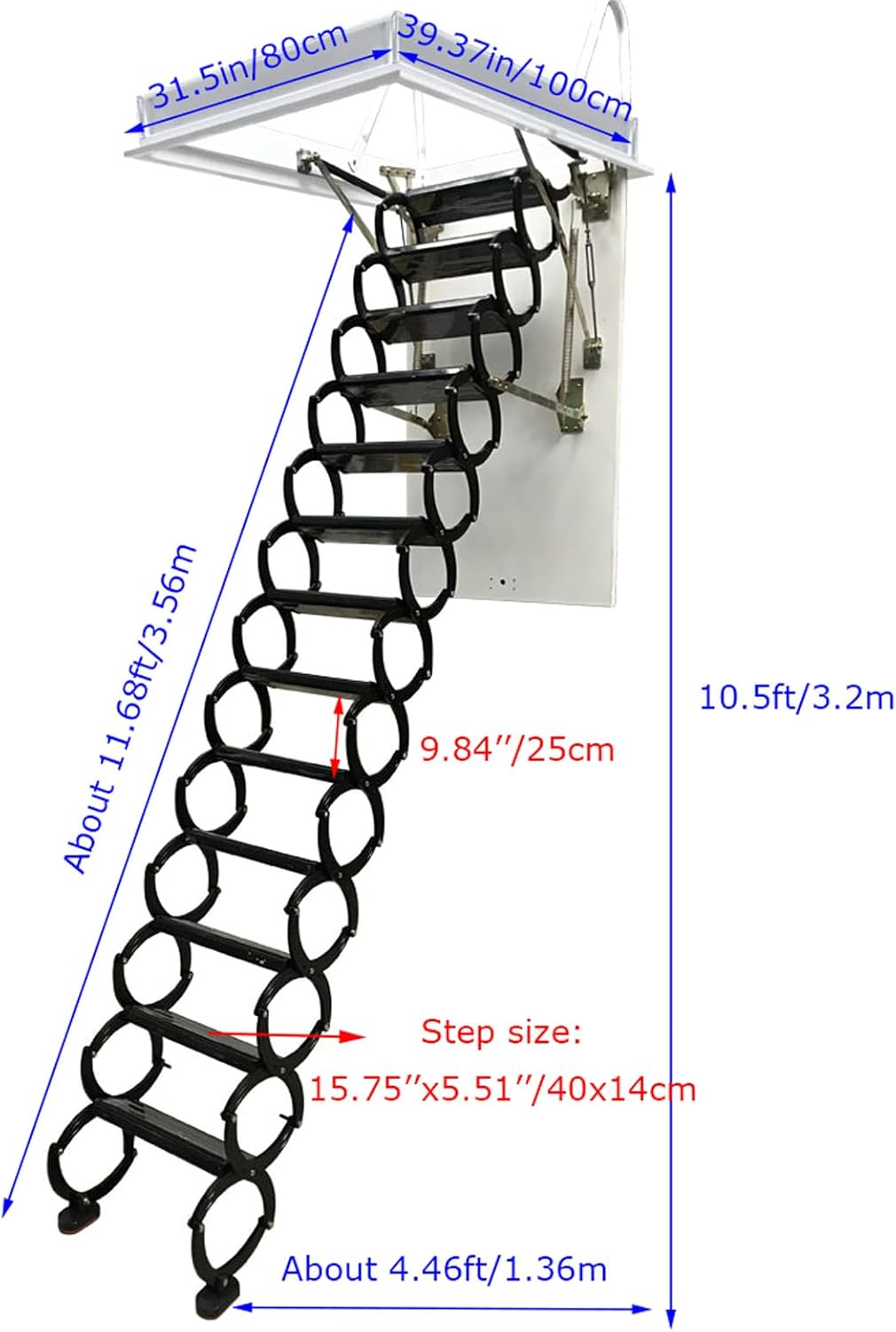 TECHTONGDA Attic Loft Ladder Stairs 10.5 Ft, 13 Steps Folding, Al-Mg Alloy, Black H148