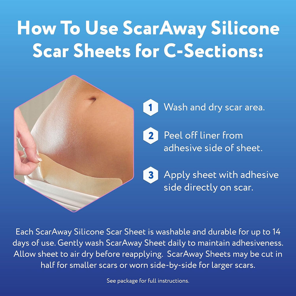 ScarAway Advanced Silicone Scar Sheets for C-Section, Reusable, 4 Sheets W53497