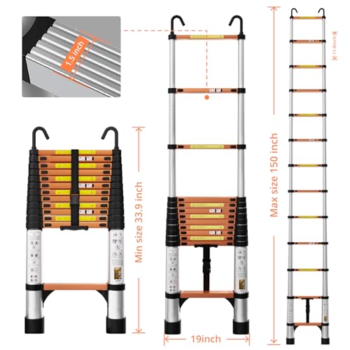 EvaStar 26.2FT Telescoping Aluminum Ladder with Stabilizer Bar & Wheels N670