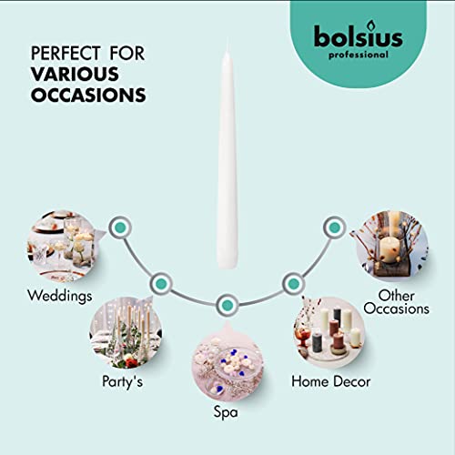 BOLSIUS Long White Taper Candles 10-Inch Unscented Bulk Pack of 30 C5126