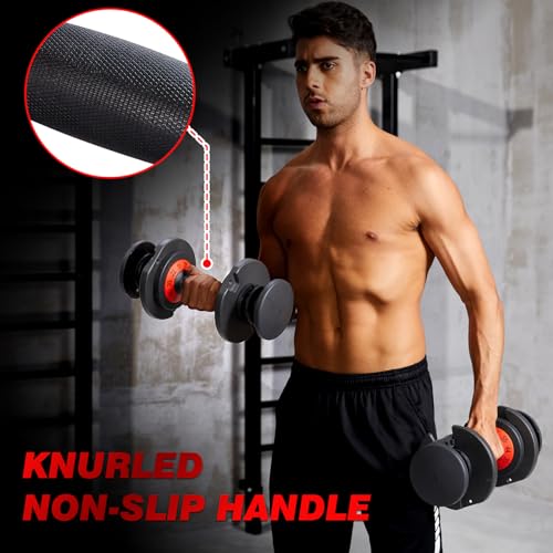 Adjustable Dumbbell Set with Tray, 25/55 Lbs Pair, Black Grip Handle H25626