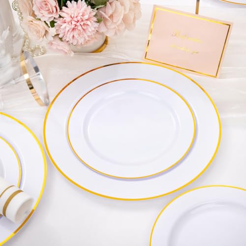 SUT 150 PCS Gold Plastic Plates Disposable Dinnerware Set with Cups L92416