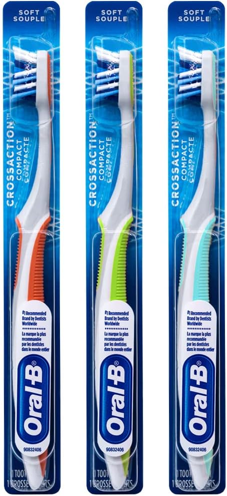 Oral-B CrossAction Compact Toothbrush, 23 Soft (Colors Vary) - Pack of 3