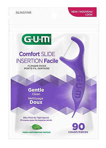 GUM Comfort Slide Floss Picks for Tight Teeth, Extra Strong Shred-Resistant, Fresh Mint, 90 ct (6pk) Q348