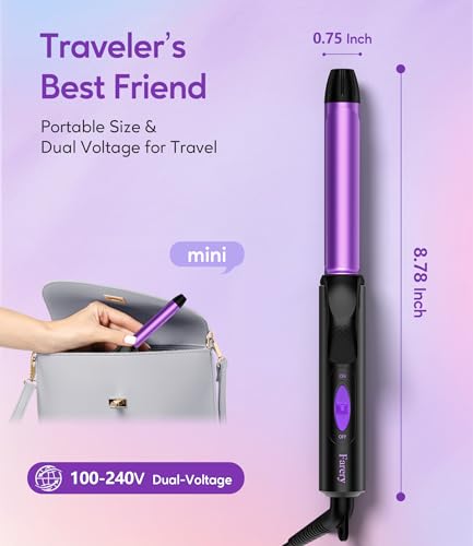 Travel Size Curling Iron Dual Voltage, 3/4 Inch Barrel, Ceramic Mini Hair Curler F39788