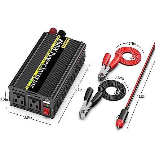800W Car Power Inverter DC 12V to 110V AC with 2 Outlets and USB A313097