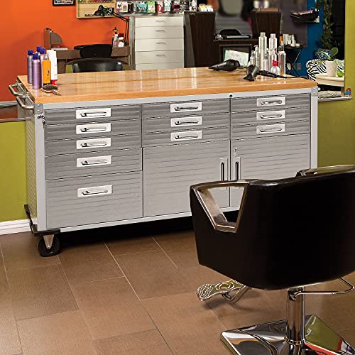 Seville Classics UltraHD Rolling Cabinet Workbench with Solid Wood Top, 12-Drawer T371