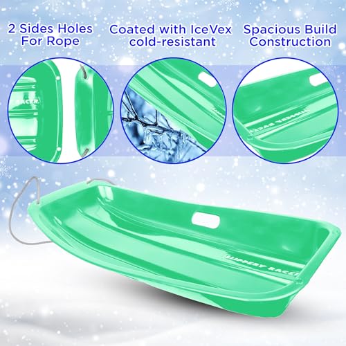 Downhill Sprinter Kids Toddler Plastic Snow Sled with Pull Rope and Handles, 35 Inch, 2 Pack C447
