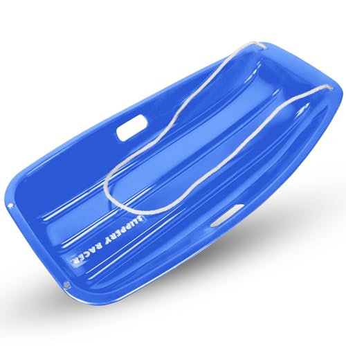 Slippery Racer Downhill Sprinter Flexible Kids Toddler Plastic Toboggan Snow Sled with Pull Rope, Red and Blue (2 Pack) Q5969