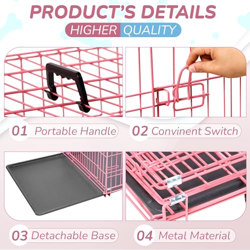 Large Dog Crate 42 Inches Double Door Folding Metal Wire Pet Kennel with Divider Panel F6603