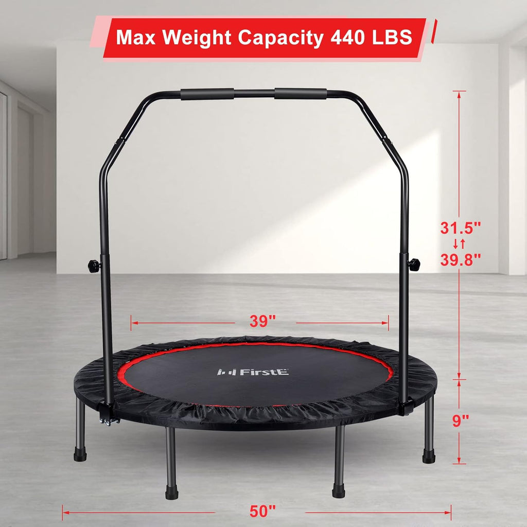 50" Foldable Fitness Trampoline with Adjustable Foam Handle for Adults W398