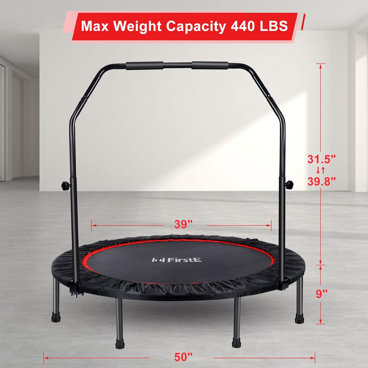 50" Foldable Fitness Trampoline with Adjustable Foam Handle for Adults W398