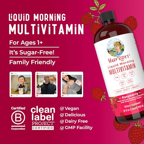 MaryRuth Organics Multivitamin Multimineral Liquid for Women Men & Kids, Vegan, Non-GMO, 32 Fl Oz A775415