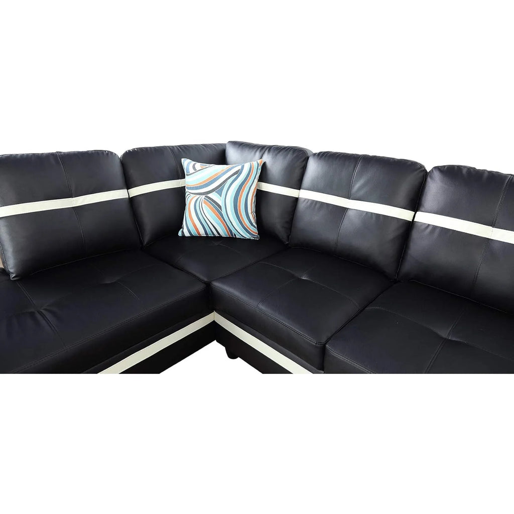 Ainehome 103.5" Leather Sectional Sofa Set, 3-Piece L-Shaped Couch with Ottoman, Black G492