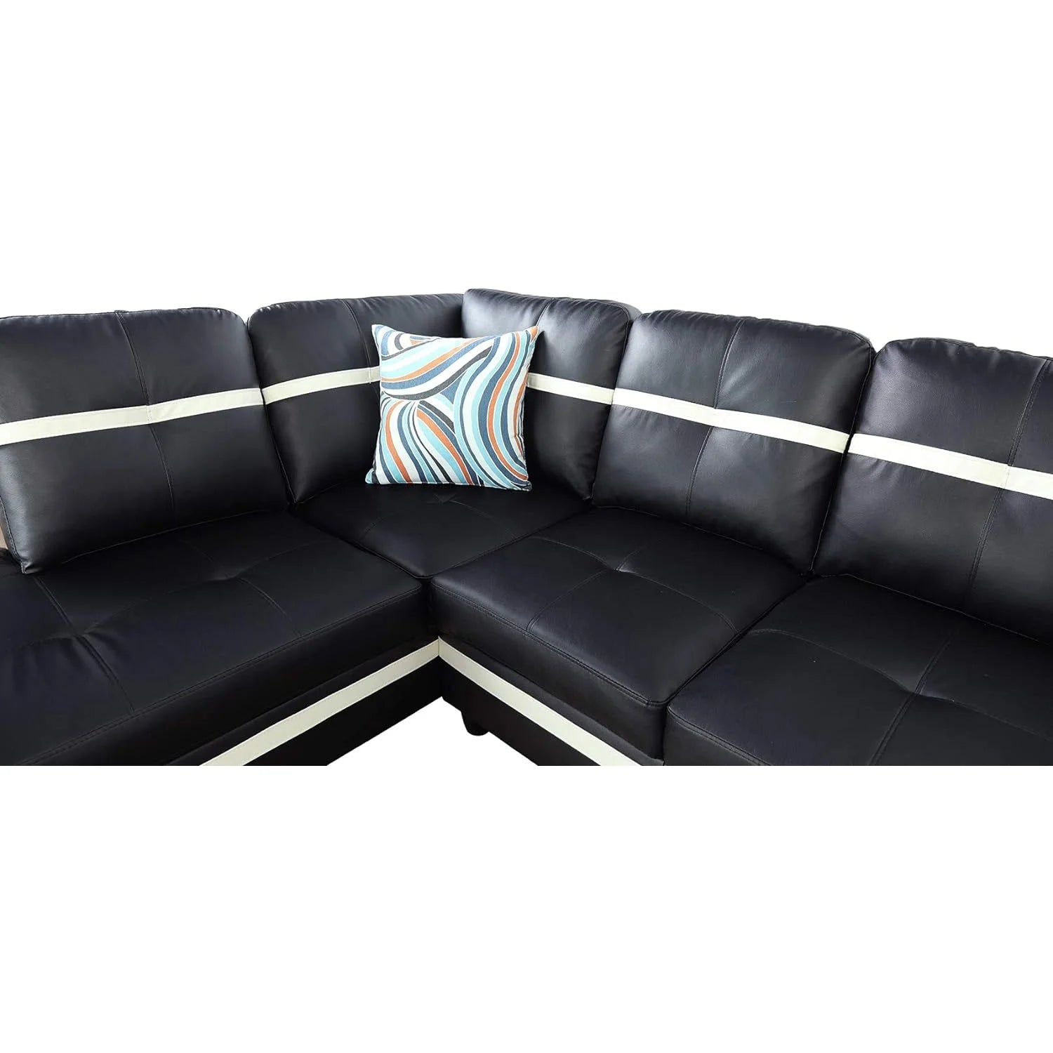 Ainehome 103.5" Leather Sectional Sofa Set, 3-Piece L-Shaped Couch with Ottoman, Black G492