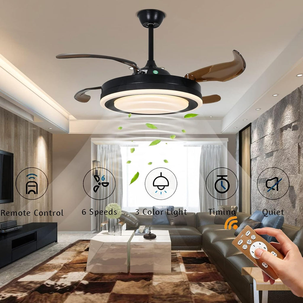 OUKANING 42 Inch Retractable Ceiling Fan with Lights and Remote Y518092