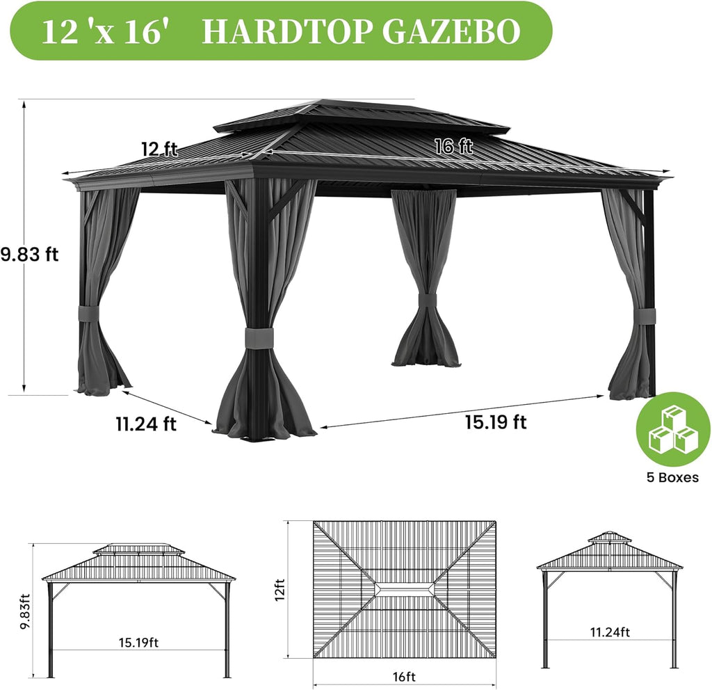 12' x 16' Hardtop Gazebo with Aluminum Frame and Galvanized Steel Roof Y4893