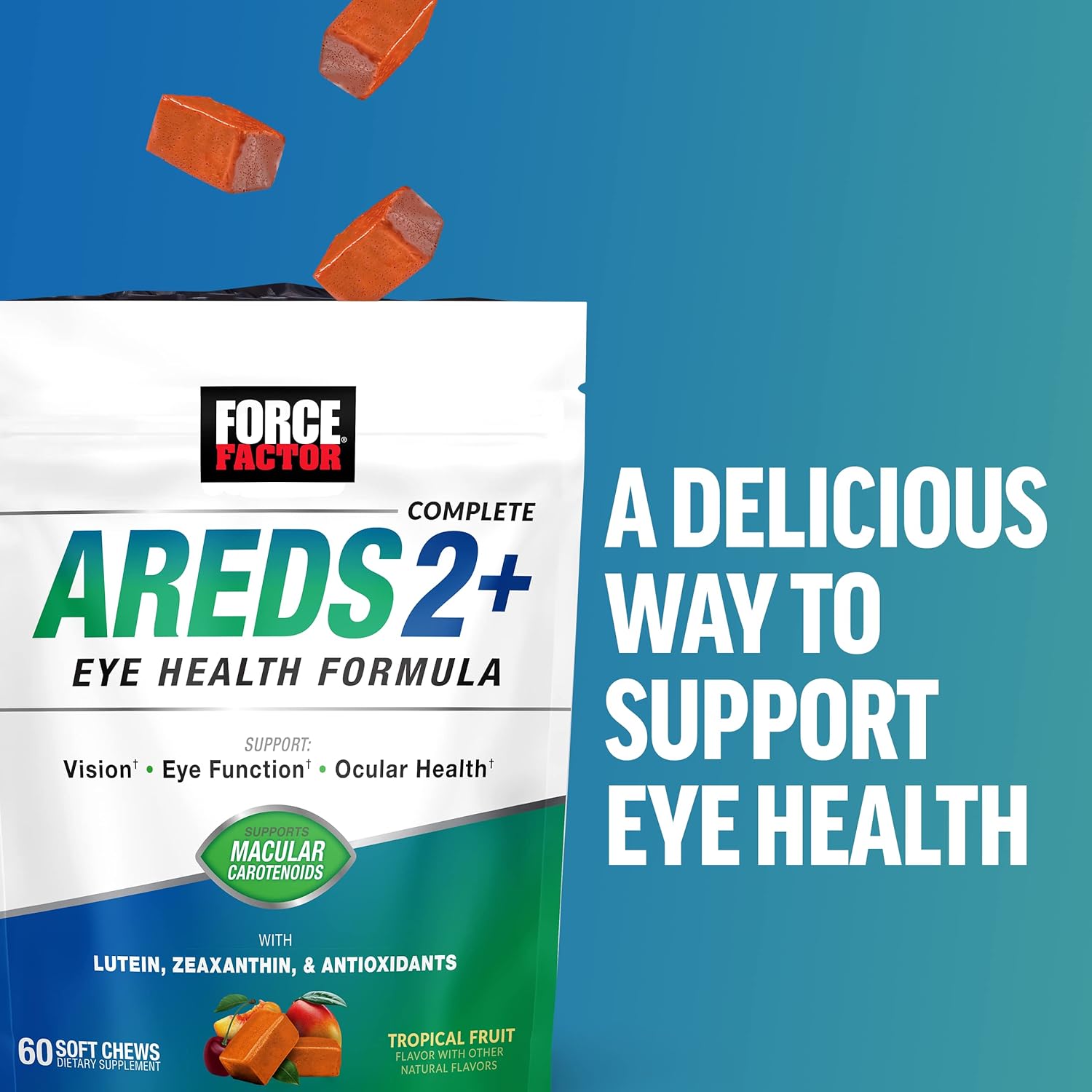 FORCE FACTOR AREDS2+ Eye Vitamins with Lutein & Zeaxanthin, Tropical Punch, 60 Soft Chews M698555