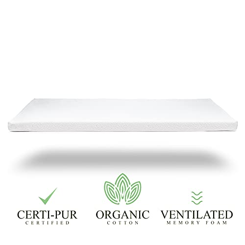 Organic Cotton Crib Topper 2-Inch Memory Foam Mattress Pad, Waterproof Washable Cover for Baby Crib & Toddler Bed G5165