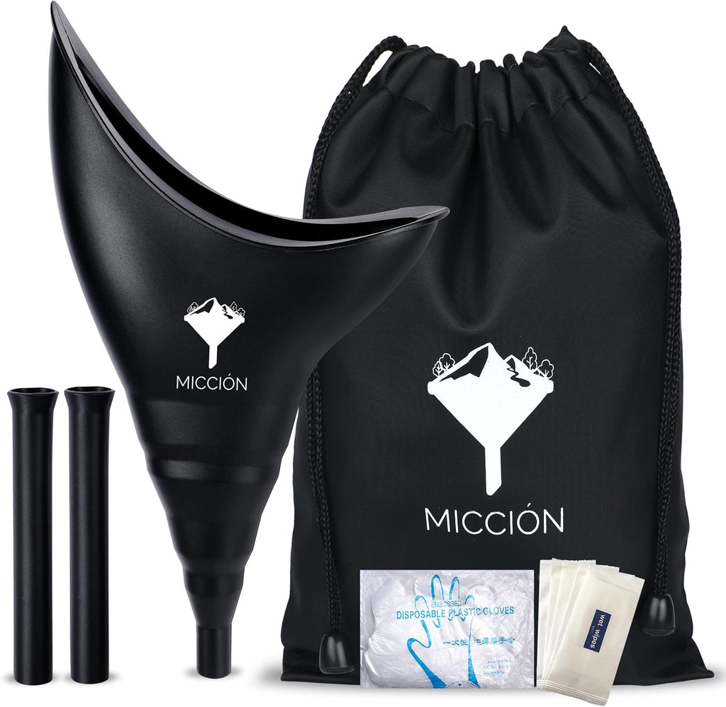 Female Urinal - Leakproof Pee Cup for Women - Reusable & Hygienic Portable Urinal Funnel, Pee While Standing. Road Trips, Camping, Post Surgery Urination Device with Discreet Bag (Jet Black)