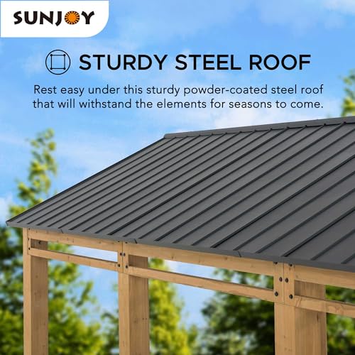 Sunjoy Carport 11 x 20 ft Wood Gazebo with Metal Roof Y747855
