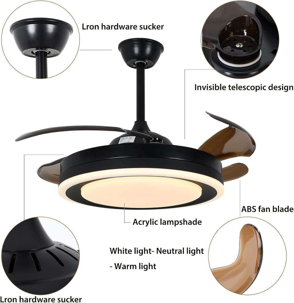 OUKANING 42 Inch Retractable Ceiling Fan with Lights and Remote Y518092