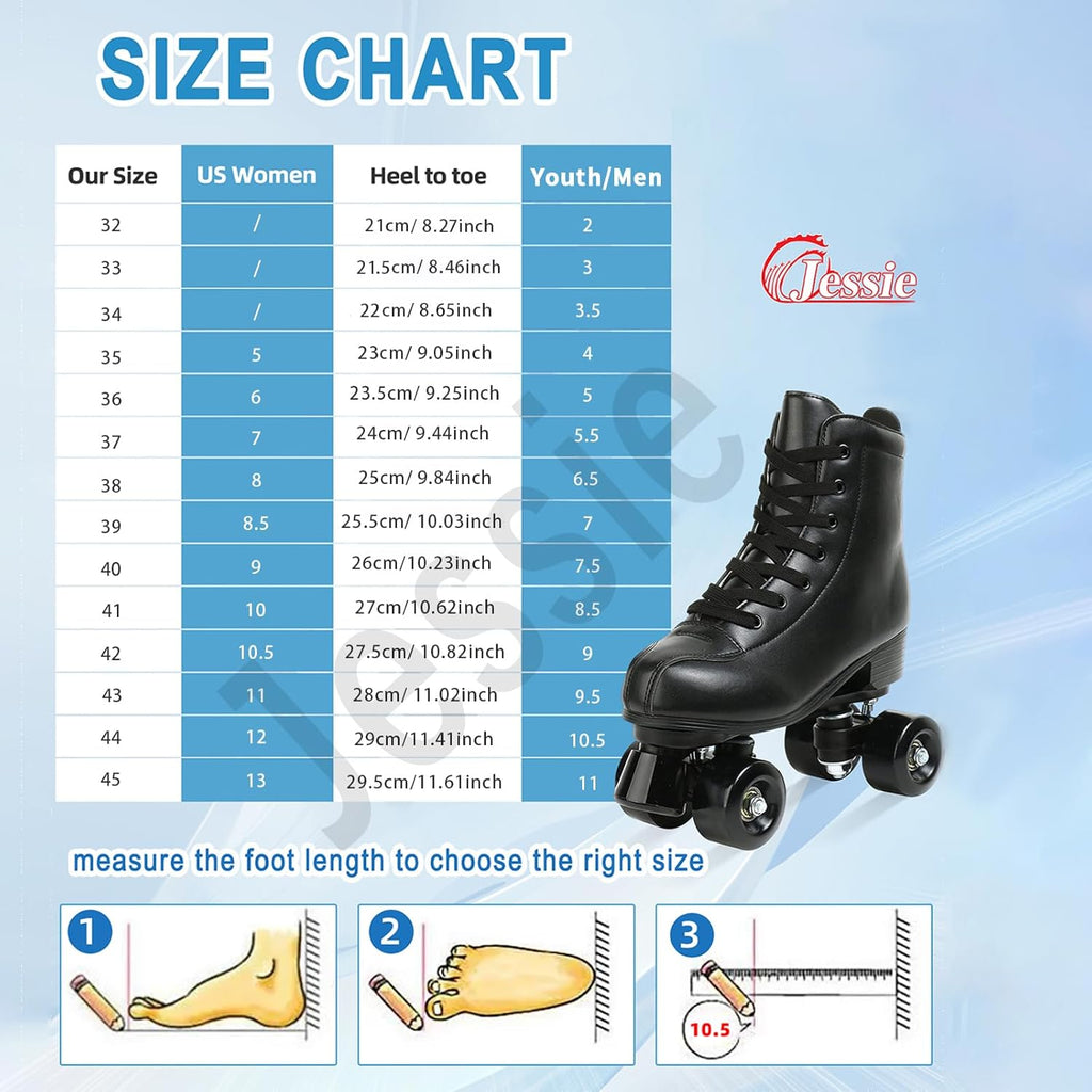 jessie PU Leather Roller Skates for Women Adjustable Four-Wheel T9811