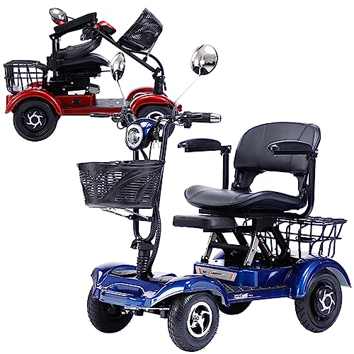 4 Wheel Mobility Scooter, Folding Mobility Scooter, with Lights, Mobility Scooters for Adults, Collapsible and Compact Duty Travel Scooter for Travel, Adults, Elderly,Red