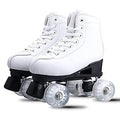 Classic White Roller Skates Unisex Double Row 4 Wheels Quad Rollers Skates, PU Leather Material, with Durable PU Wheels for Indoor Outdoor Beginners Teens Adult Boys Girls