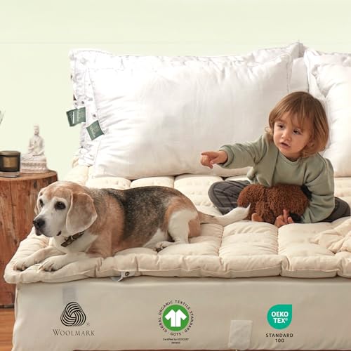 Organic Merino Wool Pillow Top Mattress Topper - Queen, 2", Handmade, Non-Toxic T7309