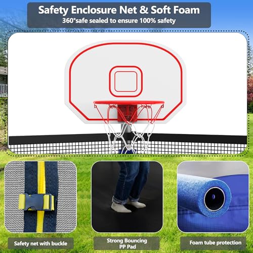 16FT Trampoline with Enclosure and Basketball Hoop for Kids and Adults M222
