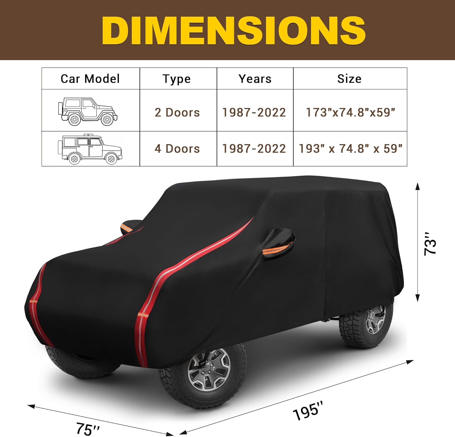 Jeep Wrangler 4 Door All-Weather Car Cover 210D Oxford Cloth S889495
