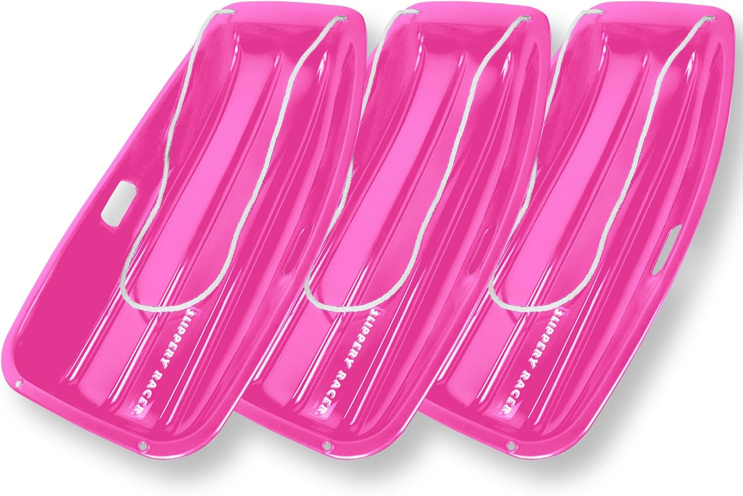 Downhill Sprinter Flexible Kids Toddler Plastic Cold-Resistant Toboggan Snow Sled with Pull Rope and Handles, Pink (3 Pack)