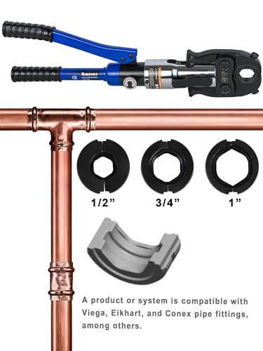 AMZCNC Copper Tube Crimping Tool with 1/2, 3/4, 1 inch Jaw G665534