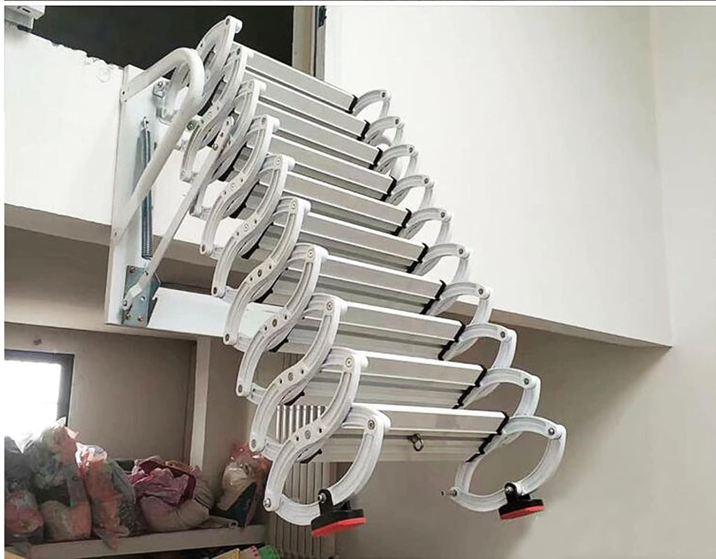 TECHTONGDA Loft Ladder Al-Mg Alloy Attic Stairs Wall-mounted Folding with Armrests 9.8ft F936
