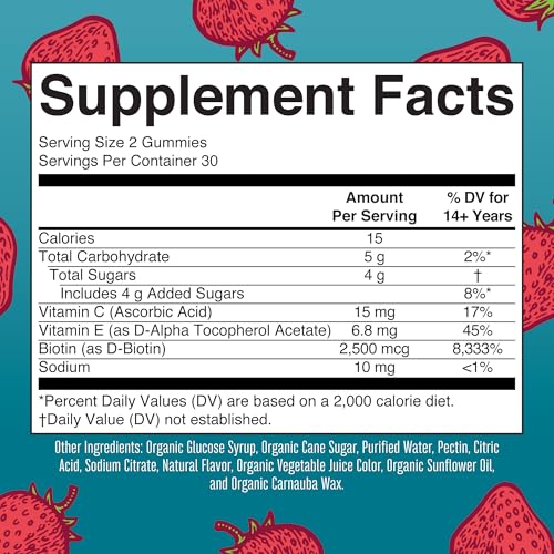 MaryRuth Organics Biotin Gummies for Hair Skin and Nails, USDA Organic, 60 Count V53129