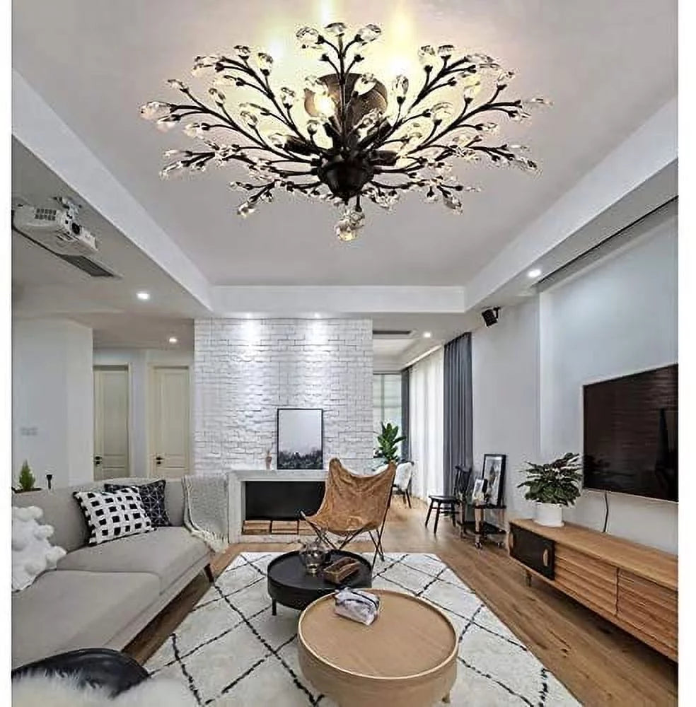 Miumaeov Vintage Crystal Semi Flush Mount Ceiling Light I943