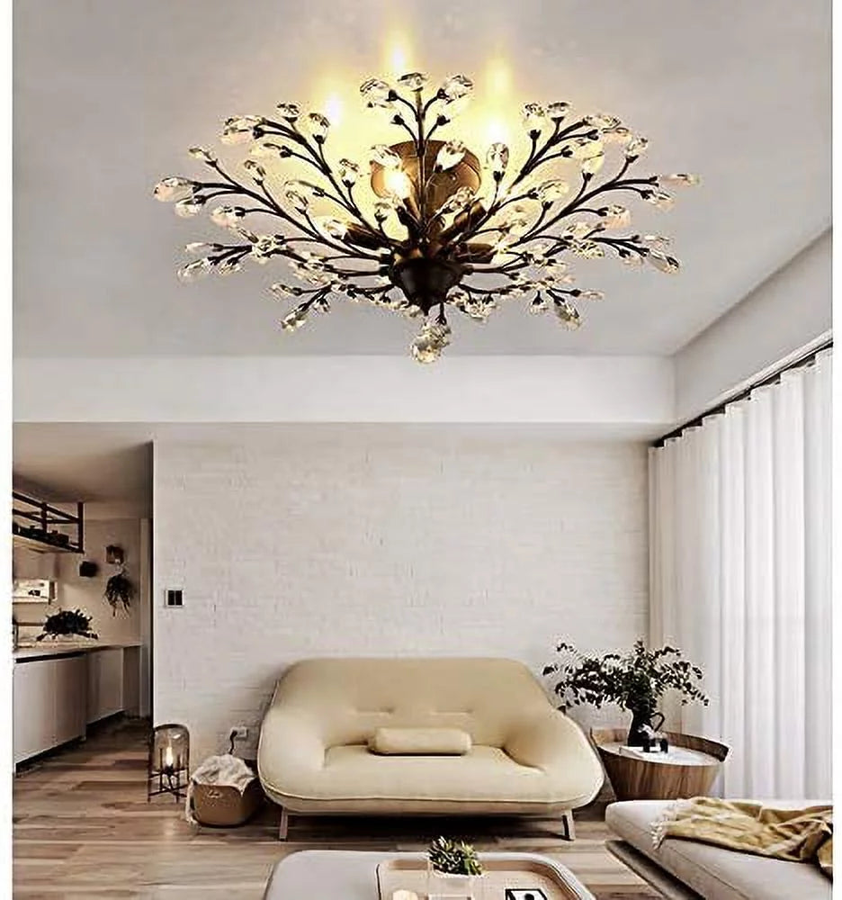 Miumaeov Vintage Crystal Semi Flush Mount Ceiling Light I943