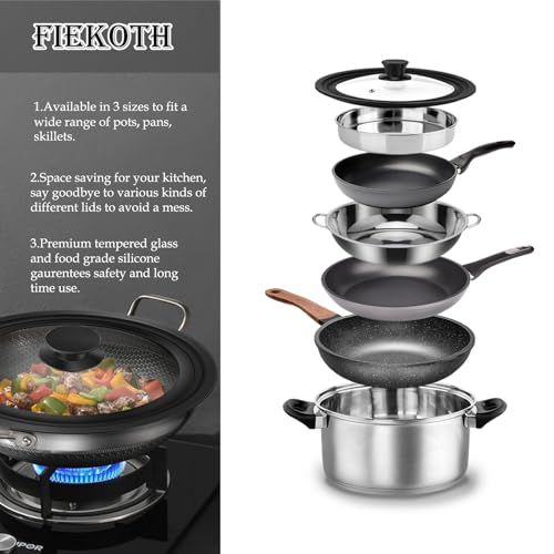 Universal Silicone Lid for Pots Pans Skillets 7 to 12 Inch Tempered Glass L200