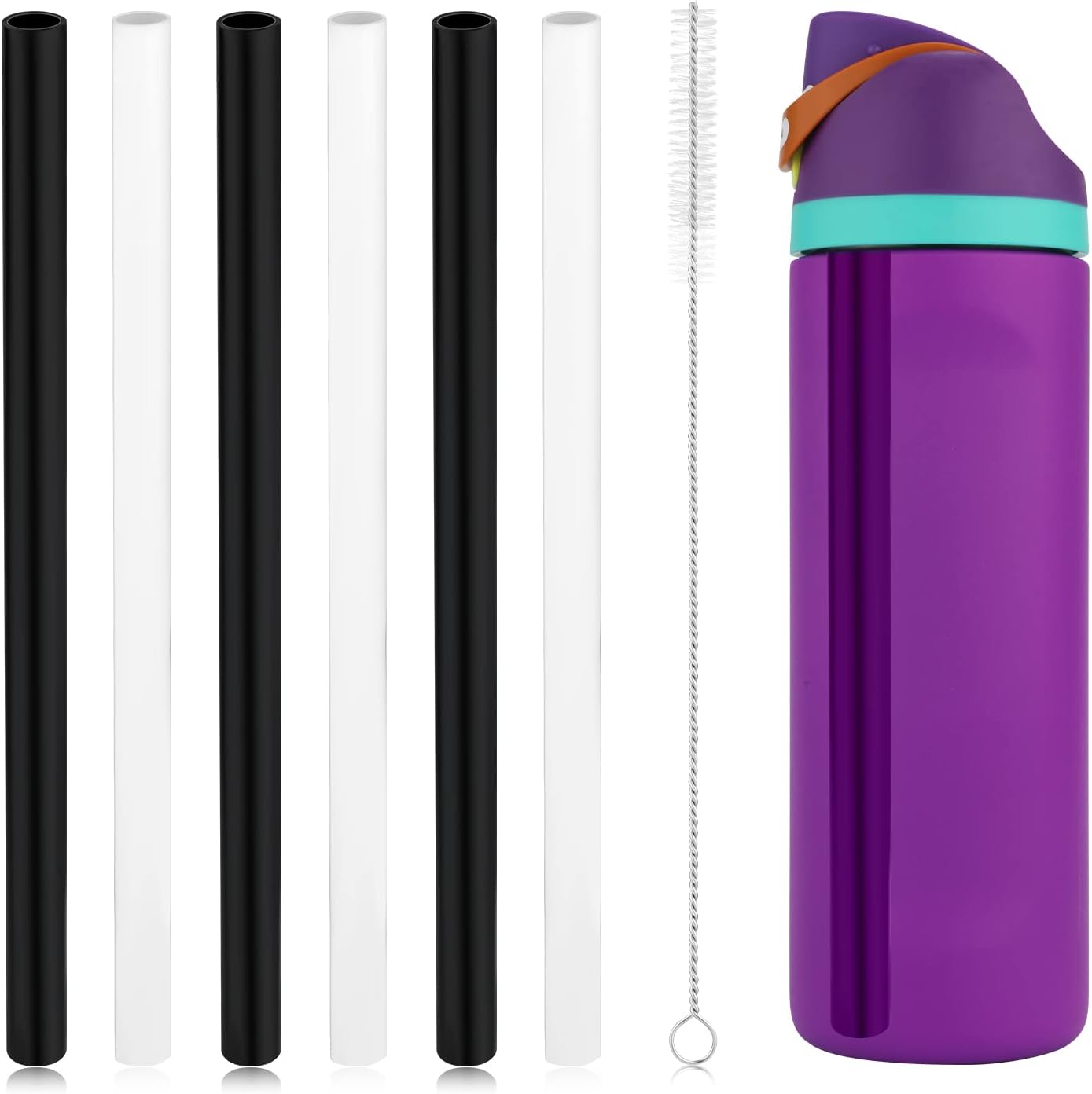 Replacement Straws for Owala FreeSip 24oz, 6pcs Reusable Plastic Straws with Cleaning Brush for Owala Flip Insulated Stainless Steel Water Bottle 24 oz, Tumbler Accessories Parts (Black and White)