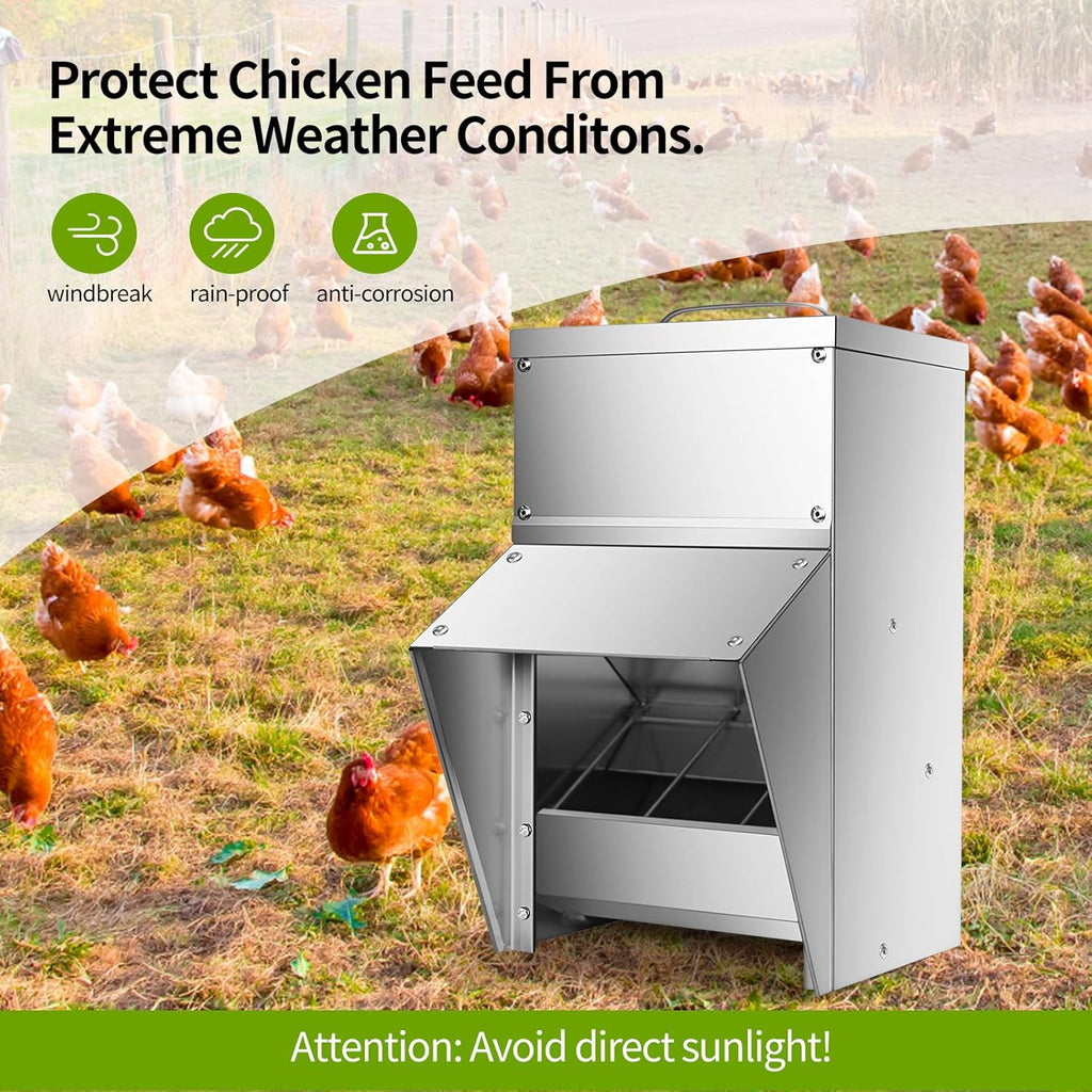 Galvanized Chicken Feeder 11.5 Lbs, Rat Proof Metal Poultry Feeder with Lid X736