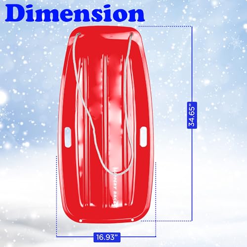 Slippery Racer Downhill Sprinter Flexible Kids Toddler Plastic Toboggan Snow Sled with Pull Rope, Red and Blue (2 Pack) Q5969