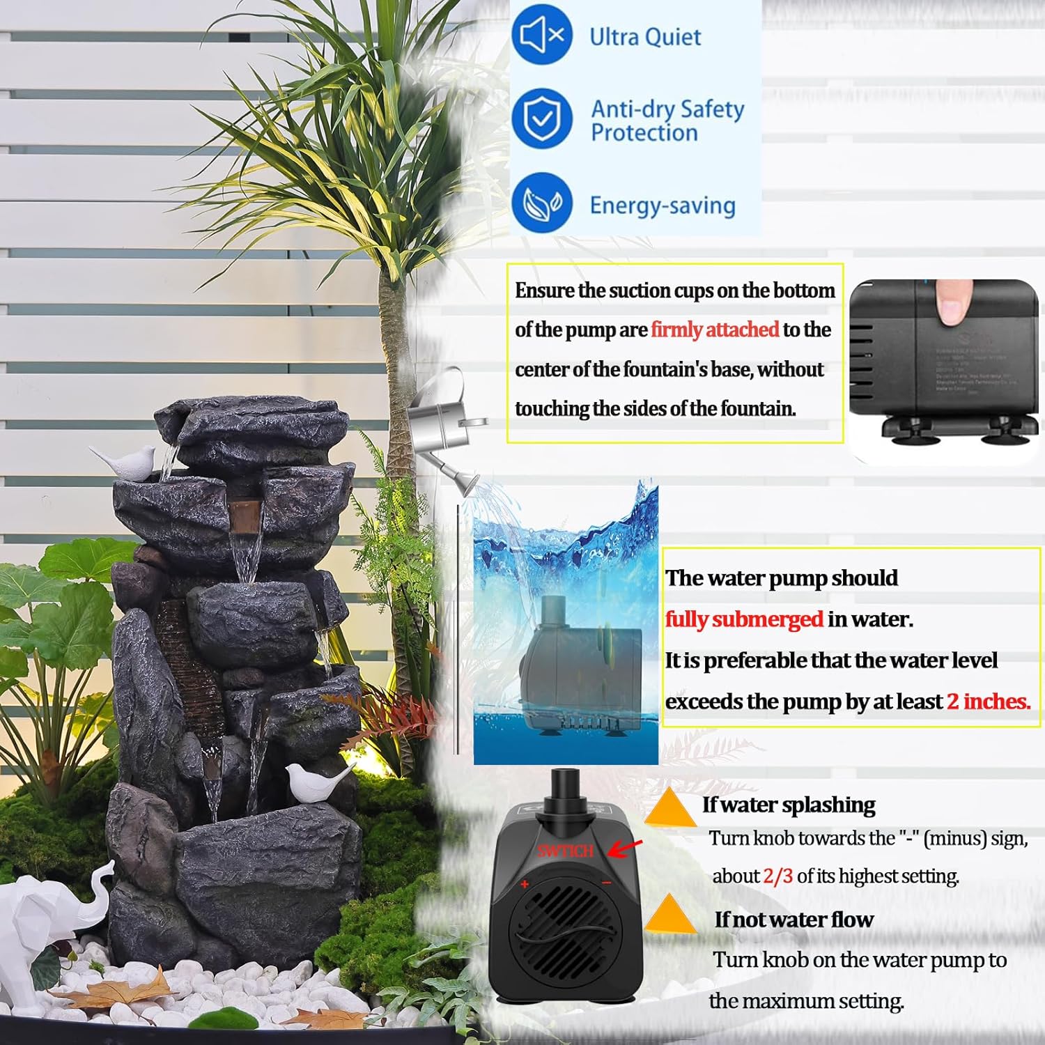 Grey 5-Tiered Rock Water Fountain Outdoor Garden with Light H5932