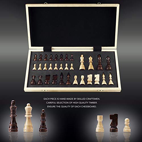 AMEROUS 15 Inches Magnetic Wooden Chess Set with 2 Extra Queens, Folding Board, Storage Slots A743
