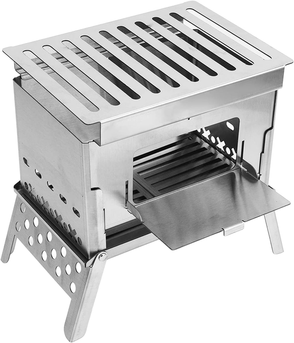 Folding Wood Burning Stove Stainless Steel Portable Camping BBQ Kit E546