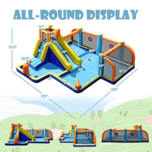 GLACER Inflatable Water Slide with Soccer Zone, Climbing Wall and Carry Bag I3396
